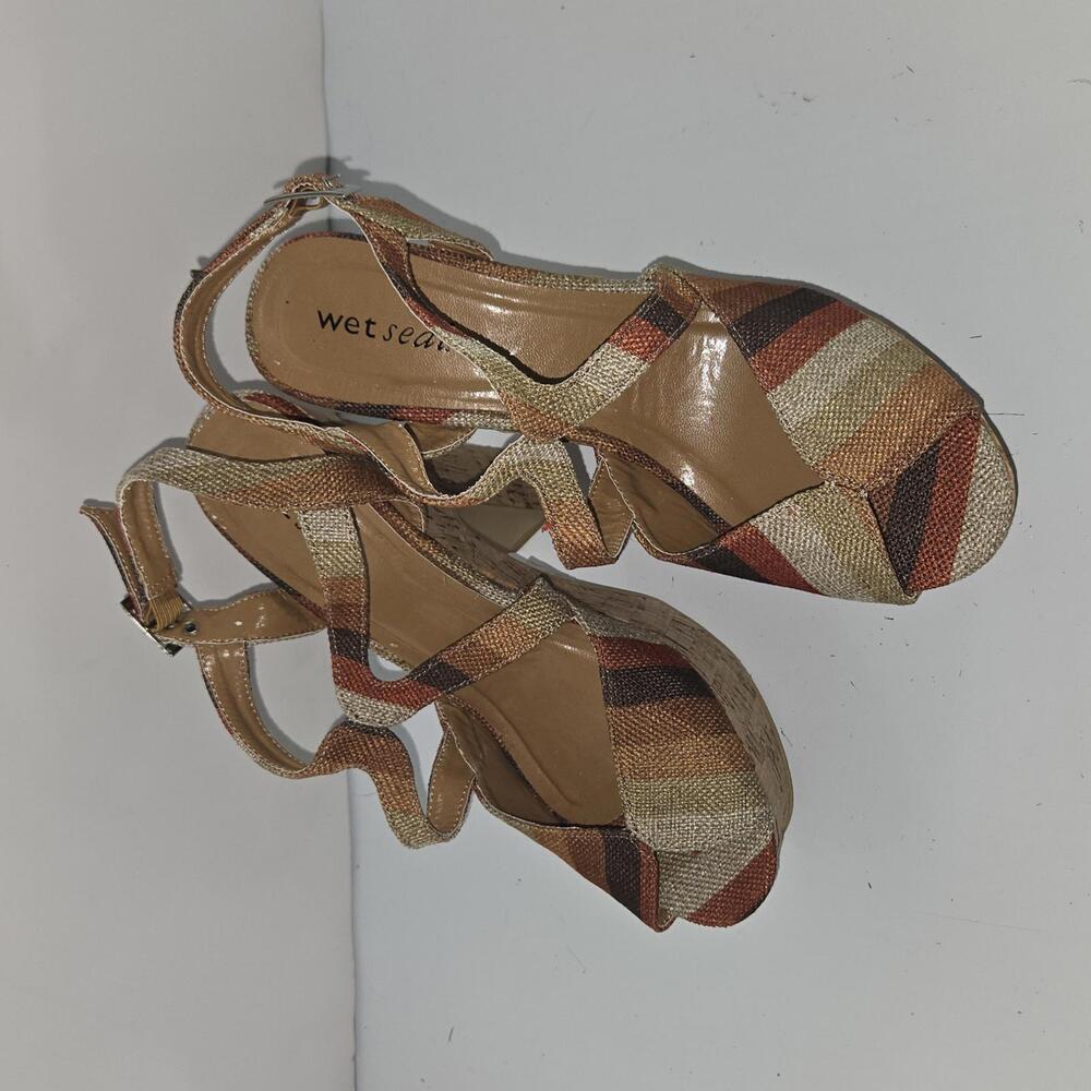 0356 Wet Seal Cork Platform Heels Sandals Women Size 9